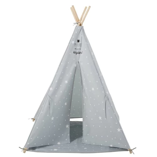 Maisons Du Monde Jouets Enfant Tipi Enfant Gris Imprimé étoiles Blanche Avec Tapis