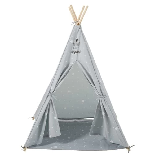 Maisons Du Monde Jouets Enfant Tipi Enfant Gris Imprimé étoiles Blanche Avec Tapis – Image 2