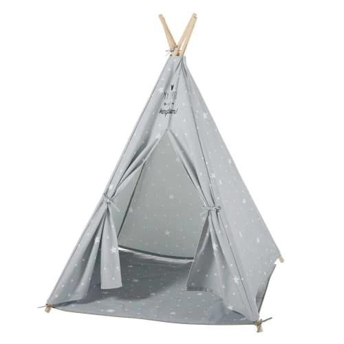 Maisons Du Monde Jouets Enfant Tipi Enfant Gris Imprimé étoiles Blanche Avec Tapis – Image 3